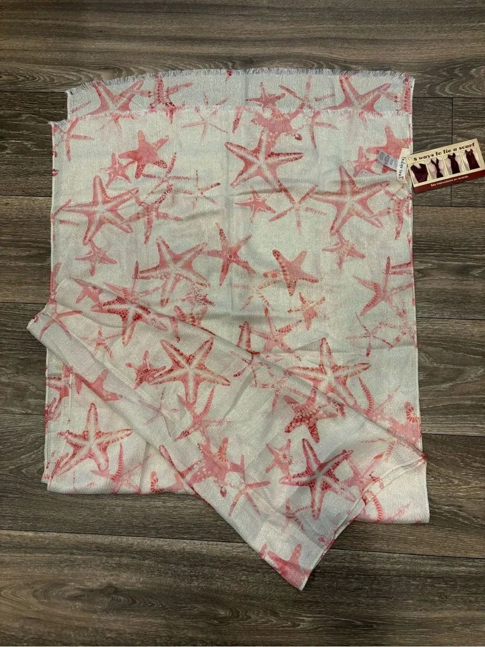 Indigo SoulโStarfish Scarf Wrapโ Pink Beige Metallic Lightweight Beach Coverup
